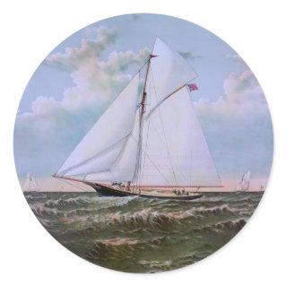 Antique Sailing Ship Sloop Yacht Sailboat Ocean Classic Round Sticker