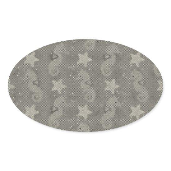 Antique Seahorse And Starfish Pattern Oval Sticker