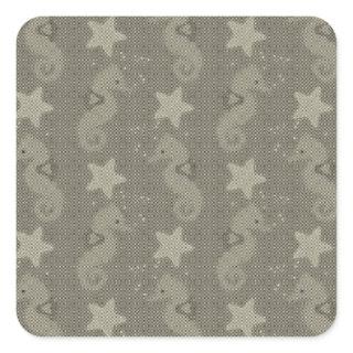 Antique Seahorse And Starfish Pattern Square Sticker