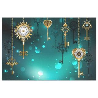 Antique Skeleton Keys on Green Background Tissue Paper