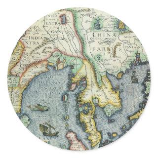 Antique Southeast Asian Map by Mercator / Hondius Classic Round Sticker