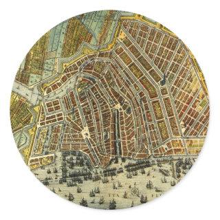 Antique Street Map of Amsterdam, Netherlands Classic Round Sticker