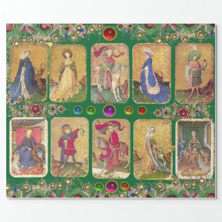 Antique Tarots,German Court Cards,Green Floral