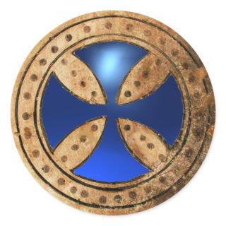 ANTIQUE TEMPLAR  CROSS Blue Sapphire Gem Classic Round Sticker