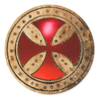 ANTIQUE TEMPLAR CROSS Red Ruby Gem Classic Round Sticker