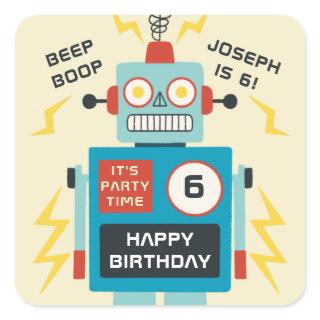 Antique Toy Robot Birthday Square Sticker