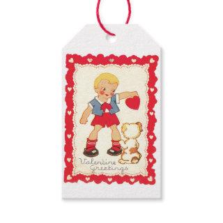 Antique Valentine Boy with Puppy Gift Tags