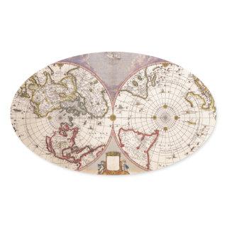 Antique World Map Oval Sticker