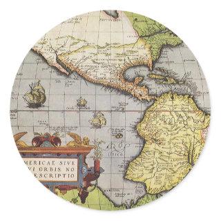 Antique World Map the Americas by Abraham Ortelius Classic Round Sticker