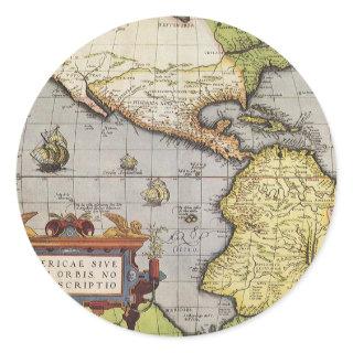 Antique World Map the Americas by Abraham Ortelius Classic Round Sticker