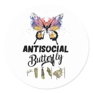 Antisocial Butterfly Introvert Distressed Classic Round Sticker