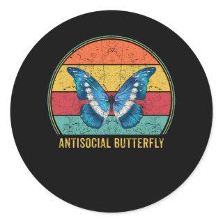 Antisocial Butterfly Vintage Retro Introvert Classic Round Sticker