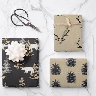 Antlers, bears, black and stone coloured  wrapping  sheets