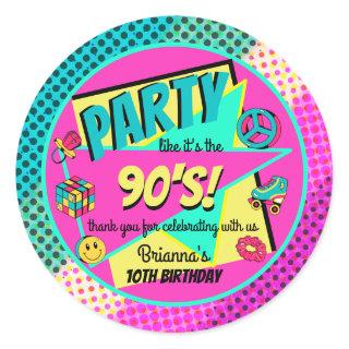 ANY AGE 90's retro birthday party thank you favor Classic Round Sticker