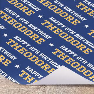 Any Age Happy Birthday Retro Custom Navy Gold
