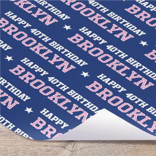 Any Age Happy Birthday Retro Custom Navy Pink