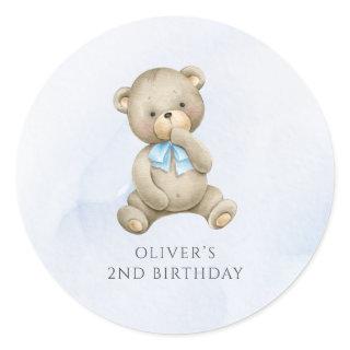 Any age teddy bear boy birthday  classic round sticker