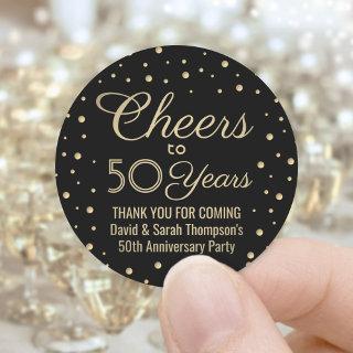 ANY Anniversary Cheers Elegant Black and Gold Classic Round Sticker