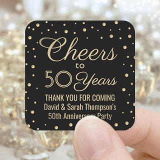 ANY Anniversary Cheers Elegant Black and Gold Square Sticker