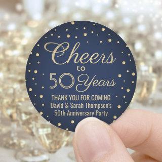ANY Anniversary Cheers Elegant Navy Blue and Gold Classic Round Sticker