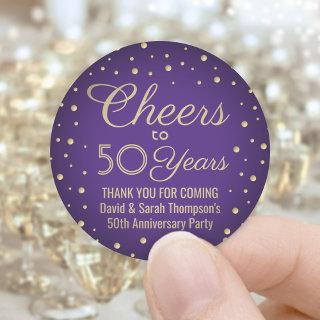 ANY Anniversary Cheers Elegant Purple and Gold Classic Round Sticker