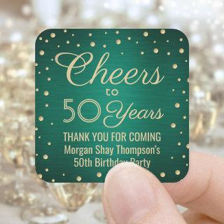ANY Birthday Cheers Brushed Green & Gold Confetti Square Sticker