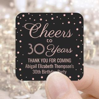 ANY Birthday Cheers Elegant Black & Pink Confetti Square Sticker