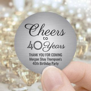 ANY Birthday Cheers Elegant Black Silver Faux Foil Classic Round Sticker