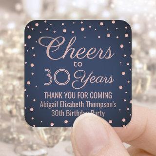 ANY Birthday Cheers Navy Blue and Pink Confetti Square Sticker