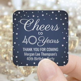 ANY Birthday Cheers Navy Blue and Silver Confetti Square Sticker