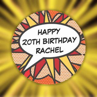 Any Birthday Speech Bubble Fun Retro Comic Book Classic Round Sticker