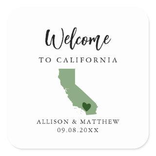 Any Color California Wedding Welcome Bag or Box Square Sticker