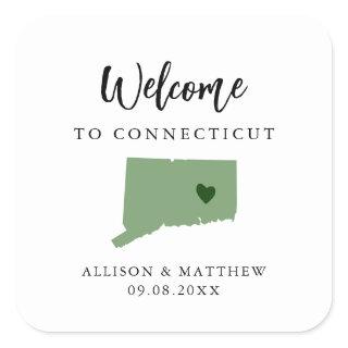Any Color Connecticut Wedding Welcome Bag or Box Square Sticker
