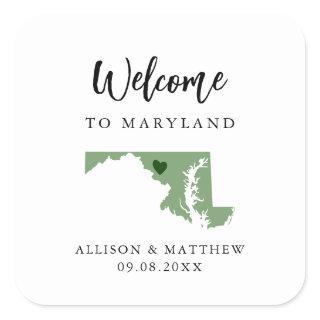 Any Color Maryland Wedding Welcome Bag or Box Square Sticker