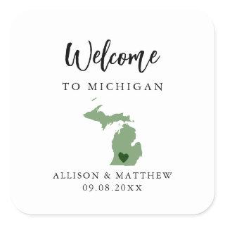 Any Color Michigan Wedding Welcome Bag or Box Square Sticker