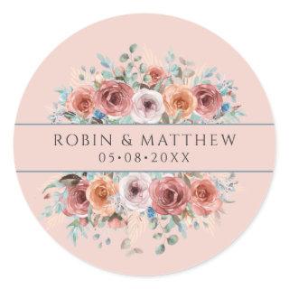 Any Event, Ethereal Rose Gold, Blush Peach Floral Classic Round Sticker