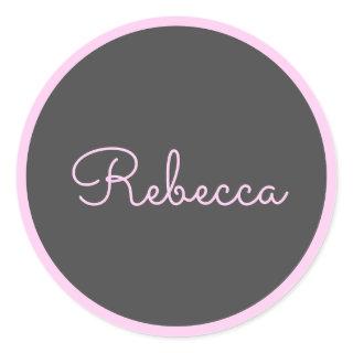 Any Name | Cool Editable Pink Script & Border Classic Round Sticker