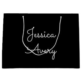 Any Name | Cool Editable White Script on Black Large Gift Bag