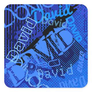 Any Name Customizable Creative Blue Square Sticker