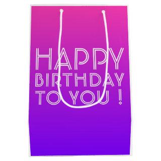 Any Name Editable Happy Birthday Pink Purple Ombre Medium Gift Bag