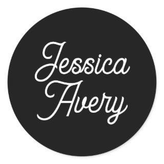 Any Name | Editable Vintage Styled Script on Black Classic Round Sticker