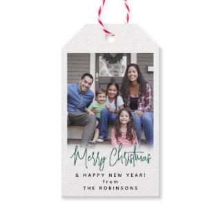 Any Text Modern Simple Green Script & Photo Gift Tags