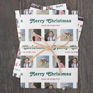 Any Text Retro Red Green Christmas Photo Collage  Sheets