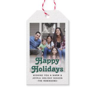 Any Text Retro Typography & Photo Festive Green Gift Tags