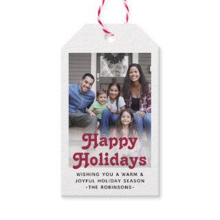 Any Text Retro Typography & Photo Festive Red Gift Tags