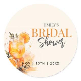 Aperol Spritz Watercolor Bridal Shower Classic Round Sticker