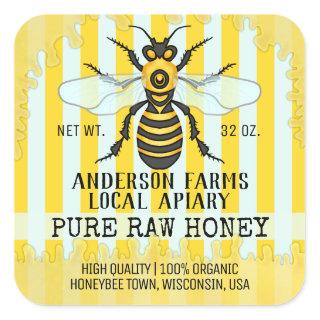 Apiary Bee Honey Jar Labels | Honeybee Striped