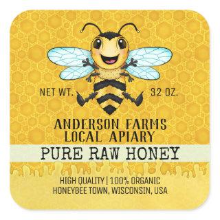 Apiary Honey Bee | Happy Honeybee Honeycomb Jar Square Sticker