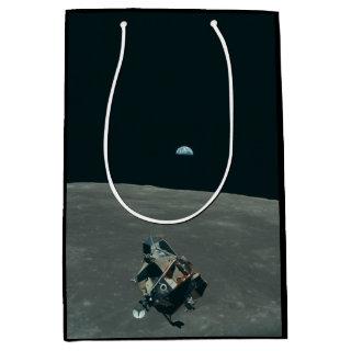 Apollo Lunar Lander and Earthrise Over Moon     Medium Gift Bag