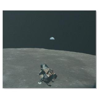 Apollo Lunar Lander and Earthrise Over Moon